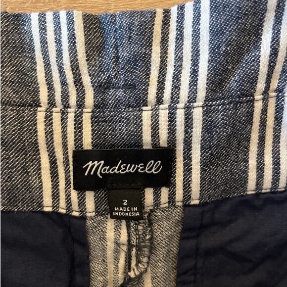 Madewell Linen Cotton Striped Paper Bag Tie Waist Barrel Leg Pants Size 2 Crop - Picture 3 of 7